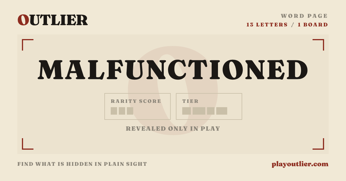 MALFUNCTIONED: meaning, origin, letters and word stories · OUTLIER