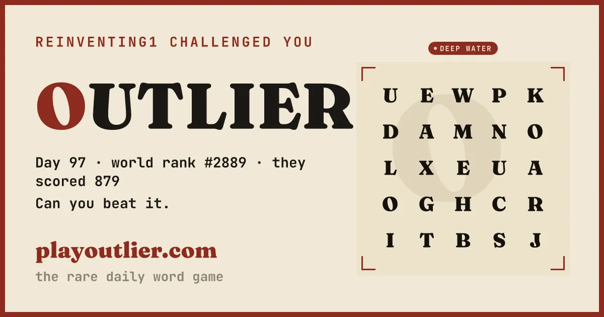 The OUTLIER challenge share card, showing the challenger's name, the day number and the score to beat.