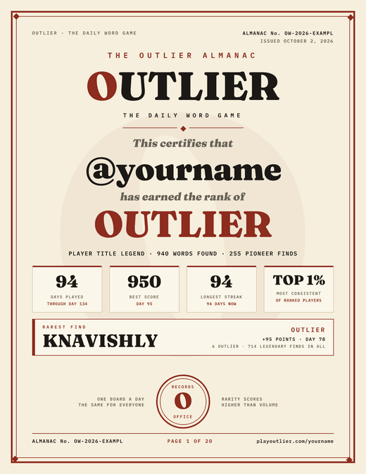 An example official word game record
